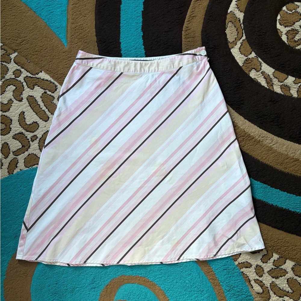 Ann Taylor Pink Brown and Cream Diagonal Stripe A-Line Skirt